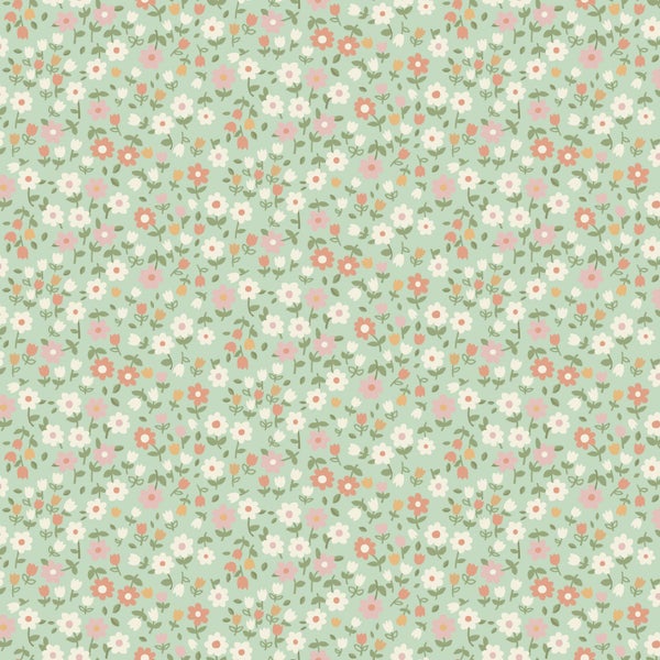 ESTAhome Tapete Blumen Grün, Terrakottarosa und Weiß - 50 x 900 cm - 139470