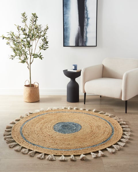 Teppich OBAKOY Blau ø 140 cm Jute