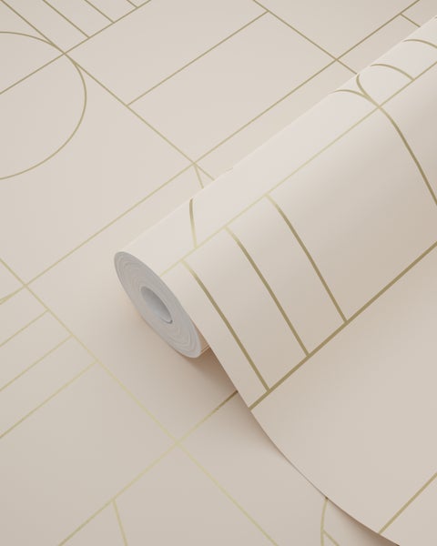ESTAhome Tapete Art Decó Muster Pfirsichrosa und Gold - 53 cm x 10.05 m - 139206