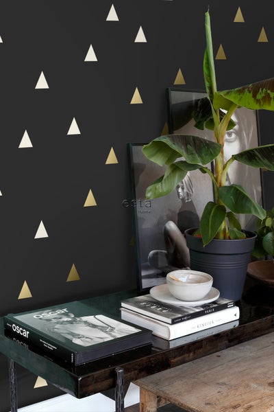 ESTAhome Tapete grafische Dreiecke Schwarz und Gold - 53 cm x 10.05 m - 139123