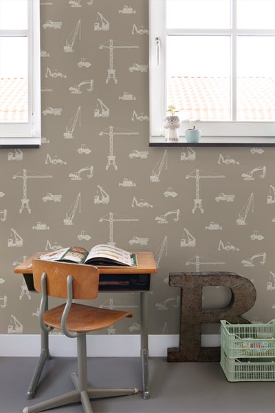 ESTAhome Tapete Fahrzeuge Taupe - 53 cm x 10.05 m - 139970