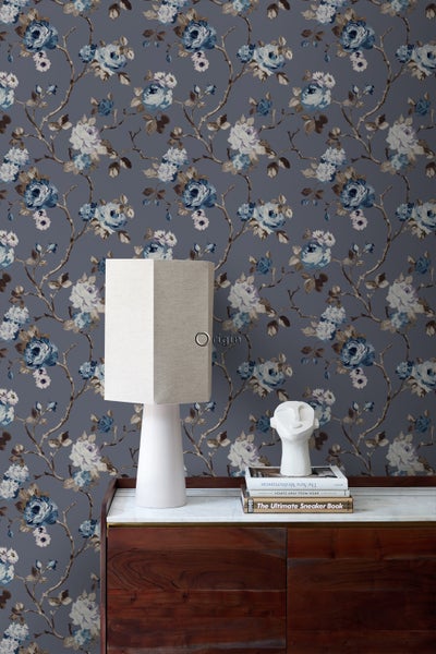 Origin Wallcoverings Tapete Blumen Vintage Blau und Taupe - 53 cm x 10.05 m - 347429