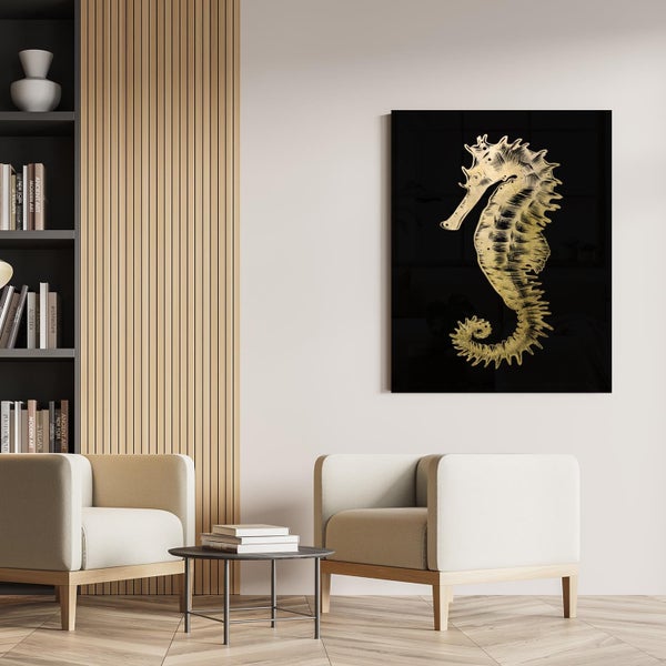 Blattgoldbild | Seepferdchen | Kunst | Gold | Wandbild mit Blattgold Applikationen| Handarbeit | Deko | AGPB00014, Format: 50x70cm