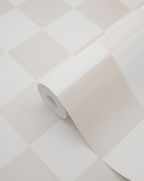ESTAhome Tapete Karomuster Beige und Weiß - 53 cm x 10.05 m - 131291