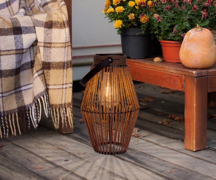 LED Solarleuchte Korbinian für Garten und Terrasse, Dekolampe aus Metall und Kunststoffschnurbespannung in natur, LEDs fest verbaut, Solar Lampe für Außen 30 x 18 cm