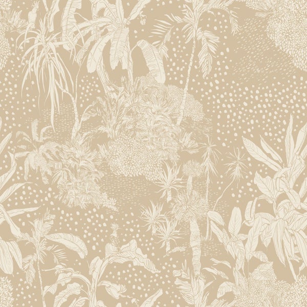 ESTAhome Tapete tropische Blätter Hellbeige - 50 x 900 cm - 139888