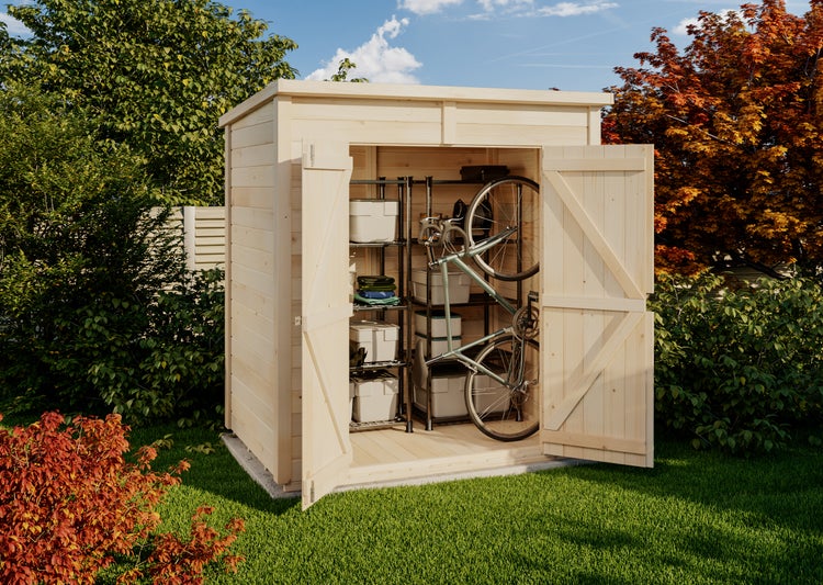 Storehaus Gerätehaus Sepp Gerätehaus aus Holz, Geräteschrank mit 12 mm Wandstärke FSC zertifiziert, Gartenhaus mit Montagematerial, Naturbelassen 1,9x1,4m