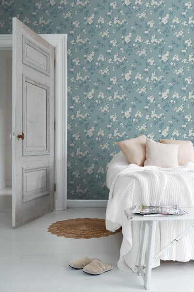 Duro Tapete Blumen Graublau - 53 cm x 10.05 m - 661149