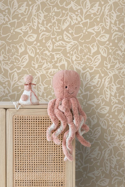 ESTAhome Tapete Blätter und Blumen Beige - 50 x 900 cm - 131376
