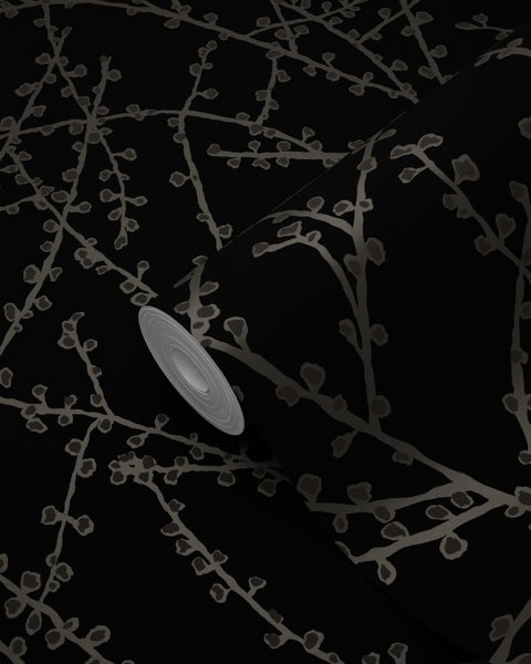 Origin Wallcoverings Tapete Blütenzweige Schwarz und Grau - 53 cm x 10.05 m - 345730