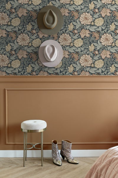 ESTAhome Tapete Blumenmuster Dunkelblau - 53 cm x 10.05 m - 139641