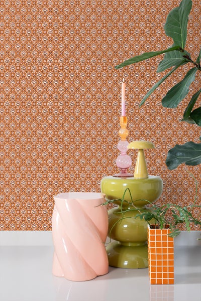 ESTAhome Tapete Blumenmuster Orange und Rosa - 50 x 900 cm - 131542