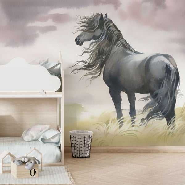 Kindertapete Pferd mit Landschaft 300 x 250 cm