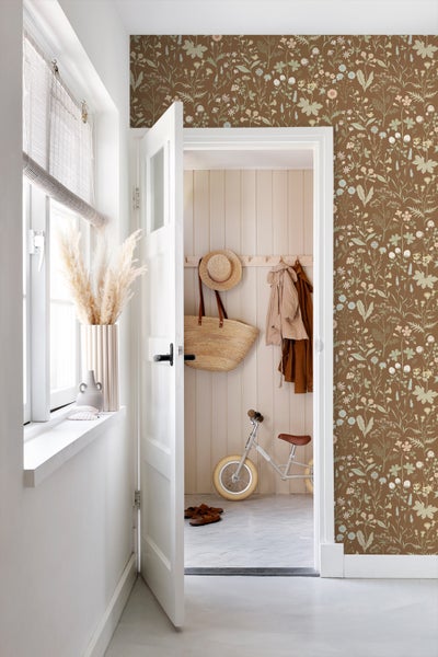 ESTAhome Tapete Feldblumen Beigebraun - 50 x 900 cm - 139695