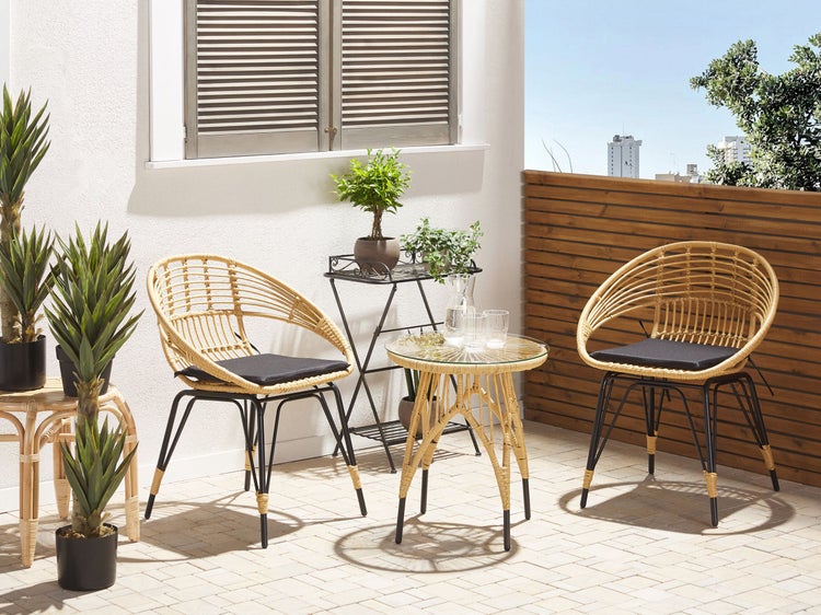 Bistro Set inkl. Kissen PELLARO Polyrattan Schwarz