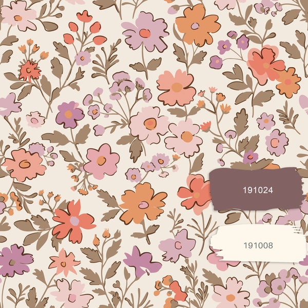 ESTAhome Tapete Blumen Lila und Orange - 53 cm x 10.05 m - 131327