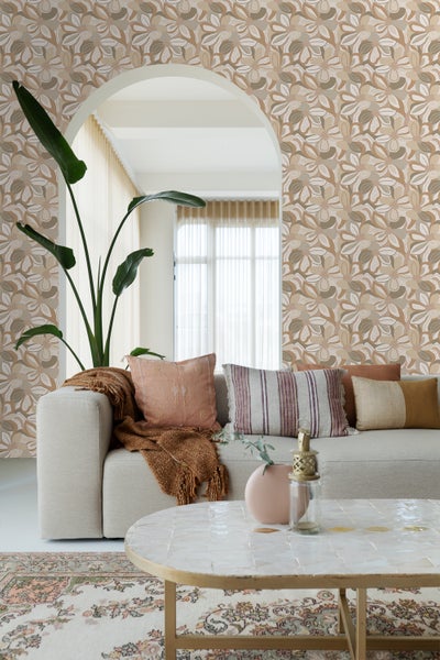 ESTAhome Tapete Blumenmuster Beige - 50 x 900 cm - 139628