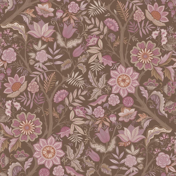 ESTAhome Tapete Blumenmuster mauve-violett und Graugrün - 50 x 900 cm - 131337