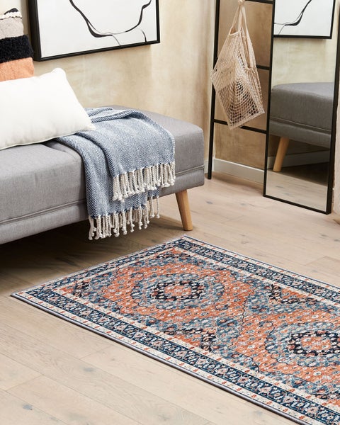 Teppich blau / orange 80 x 200 cm orientalisches Muster | HORNBACH
