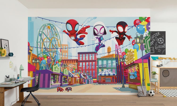Wandbild mit Spider-Man-Motiv in einem Kinderzimmer.