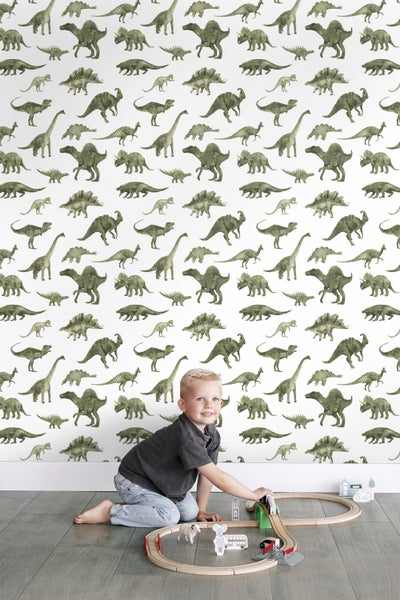 ESTAhome Tapete Dinosaurier Dunkelgrün - 50 x 900 cm - 131200