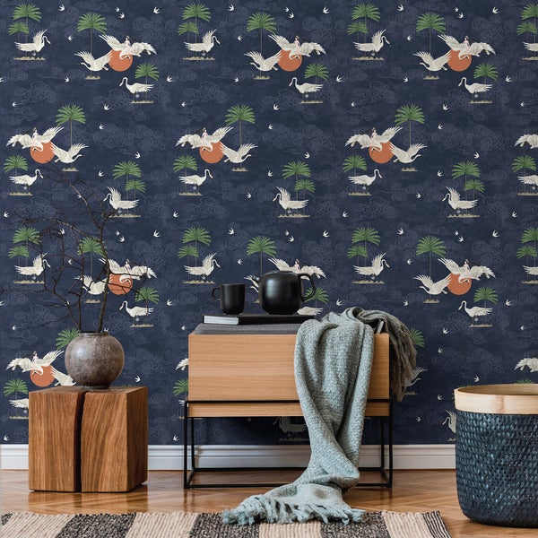 Walls4You Tapete Kraniche Dunkelblau und Braun - 53 cm x 10 m - 640341