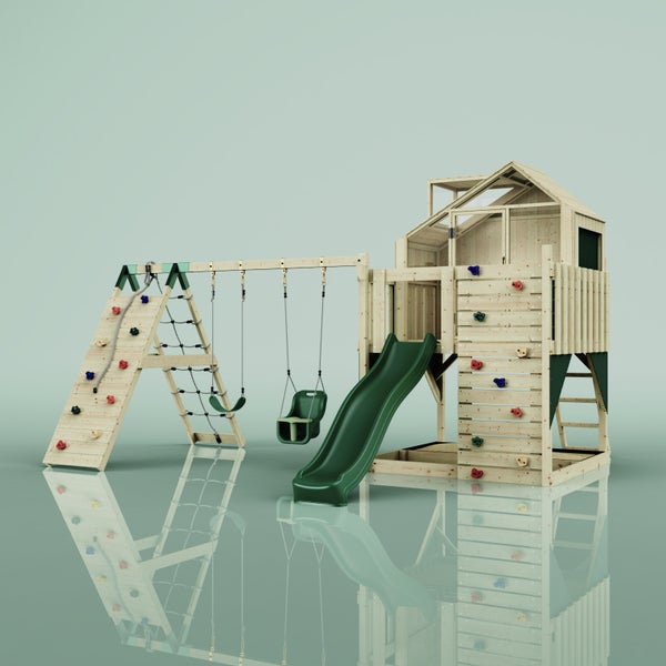 OutdoorToys Spielturm Oscar aus Holz in Grün Babyschaukel