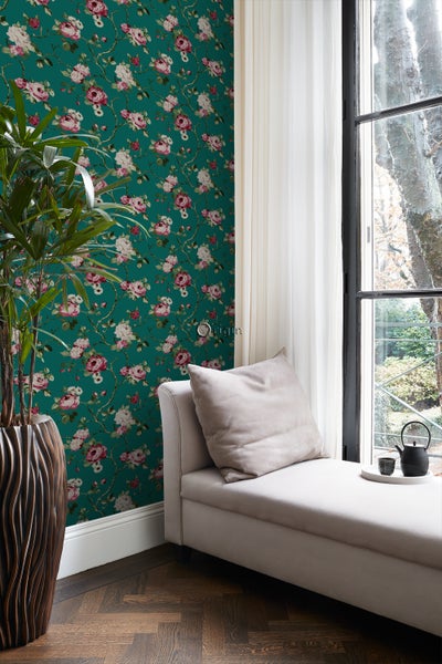 Origin Wallcoverings Tapete Blumen Smaragdgrün - 53 cm x 10.05 m - 347432