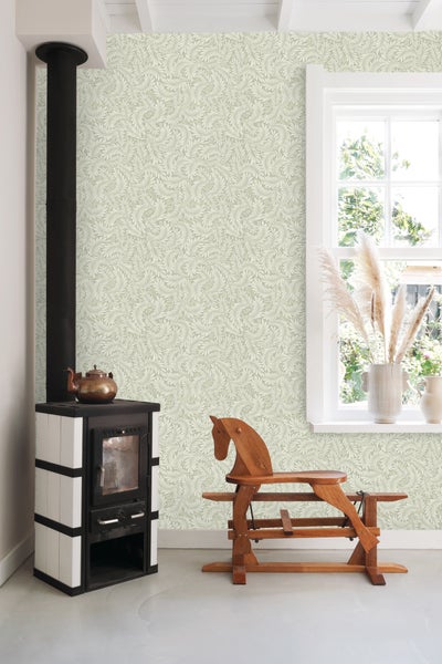 ESTAhome Tapete Blätter Hell Graugrün - 50 x 900 cm - 131142