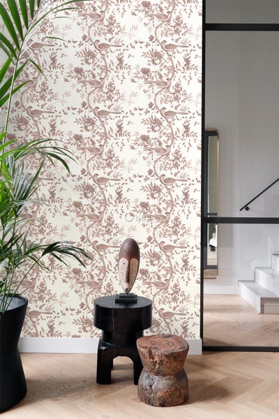 Origin Wallcoverings Tapete Vogelgravur Elfenbeinweiß und Kupferbraun - 53 cm x 10.05 m - 347457