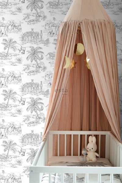 ESTAhome Tapete Dschungeltiere Schwarz-Weiß - 53 cm x 10.05 m - 139299
