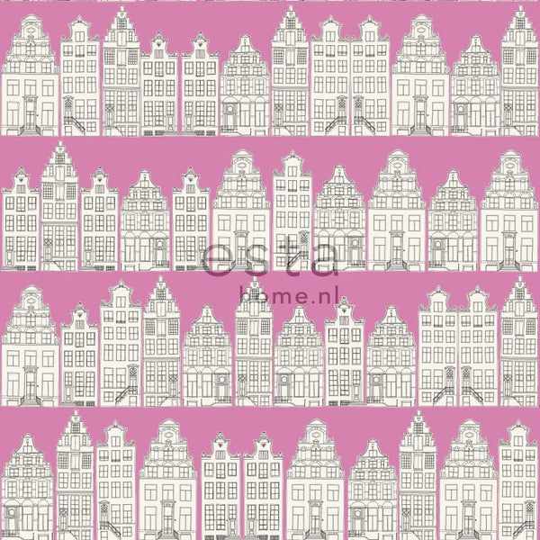 ESTAhome Tapete Amsterdamer Grachtenhäuser Rosa - 53 cm x 10.05 m - 137714