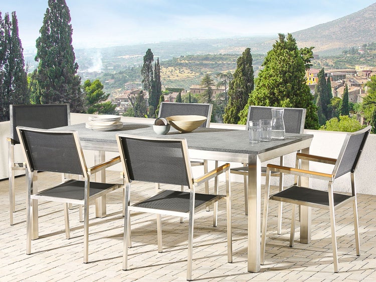 Gartentisch GROSSETO 180 cm 90 cm geflammter Granit Graphitgrau