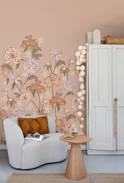 ESTAhome Fototapete Blumenmuster Altrosa und Terrakotta - 150 x 279 cm - 159210