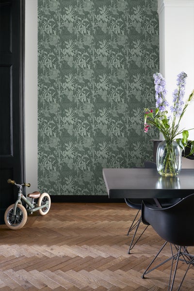 ESTAhome Tapete tropische Blätter Graugrün - 50 x 900 cm - 139887