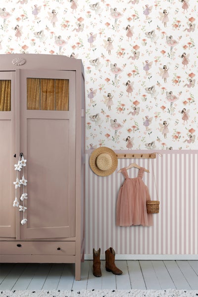 ESTAhome Tapete Elfen Rosa und Weiß - 50 x 900 cm - 131338
