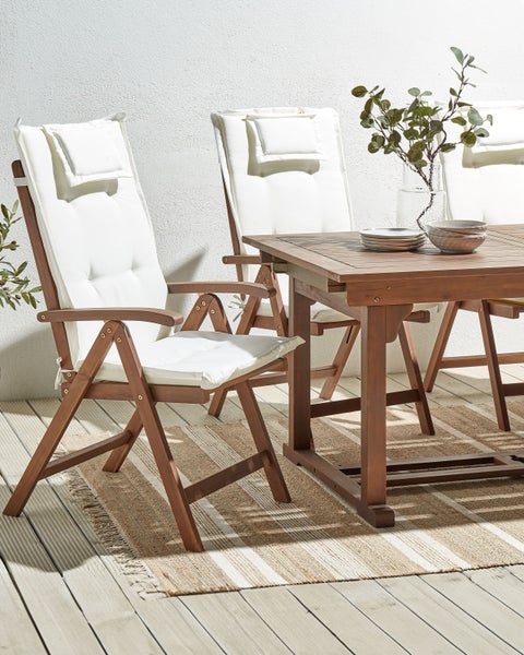 Set mit 6 Stühlen und Sitzkissen AMANTEA Akazienholz Cremeweiß