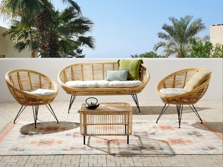 Lounge Set mit Tisch 4-Sitzer MARATEA/CESENATICO Rattan Naturfarben