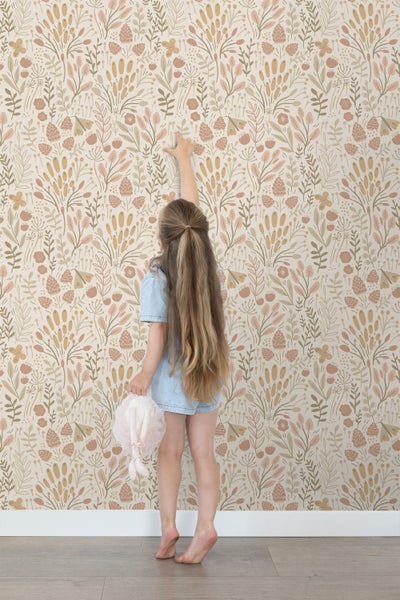 ESTAhome Tapete Blätter und Blumen Beige und Terrakotta - 50 x 900 cm - 131385