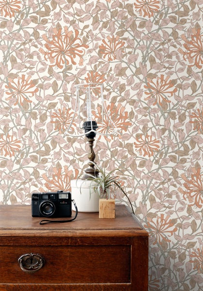 ESTAhome Tapete Blumen Terrakotta und Altrosa - 50 x 900 cm - 131027