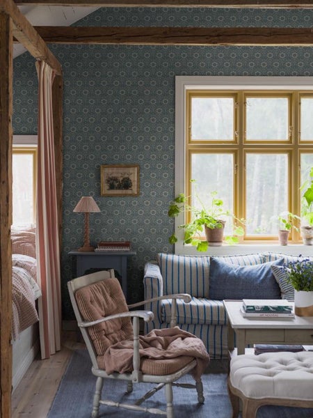 Borastapeter Tapete Blumenmuster Blau - 53 cm x 10.05 m - 662566