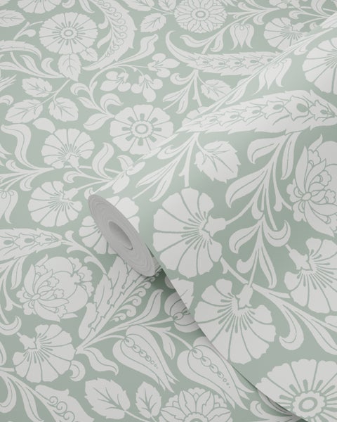 ESTAhome Tapete Blumenmuster Graugrün - 53 cm x 10.05 m - 139329