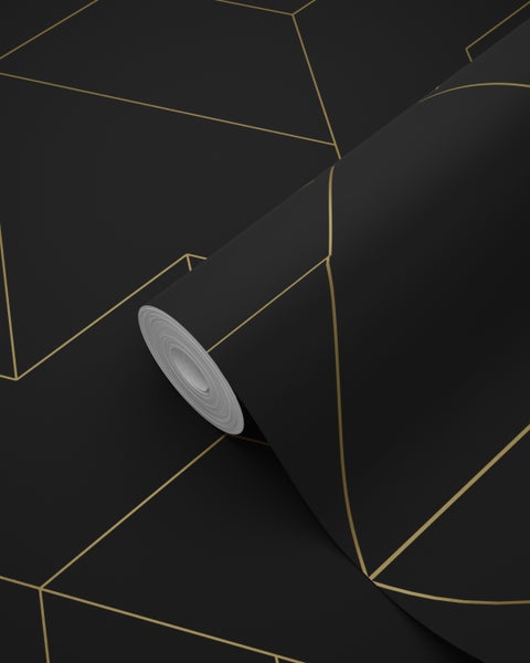 ESTAhome Tapete grafische Linien Schwarz und Gold - 50 x 900 cm - 139945