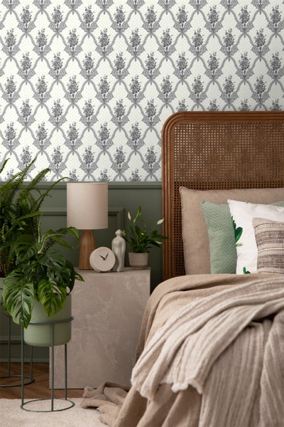 Duro Tapete Blumen Grau und Beige - 53 cm x 10.05 m - 661189