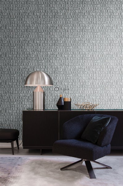 Origin Wallcoverings Tapete alte eiserne Druckbuchstaben Lagunengrün - 53 cm x 10.05 m - 347595