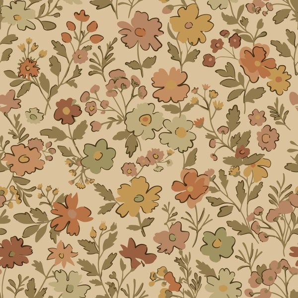 ESTAhome Tapete Blumen Ockergelb und Beigebraun - 50 x 900 cm - 131320