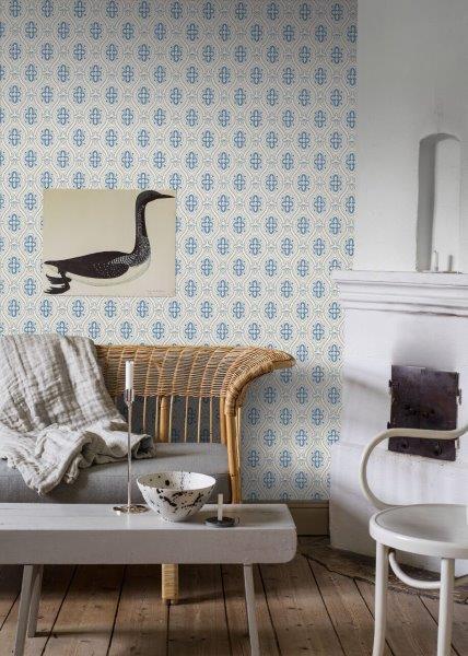 Borastapeter Tapete Retro-Ornamente Blau und Grau - 53 cm x 10.05 m - 660065