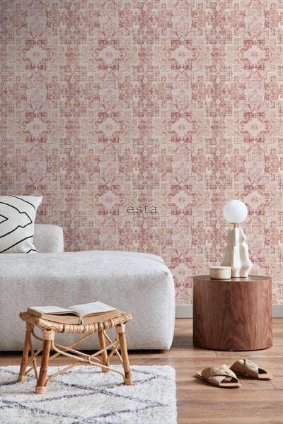 ESTAhome Tapete orientalisches Kelim-Patchwork Terrakottarosa - 53 cm x 10.05 m - 148656
