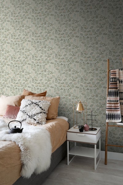 ESTAhome Tapete Feldblumen Hell Graugrün und Beige - 50 x 900 cm - 131097