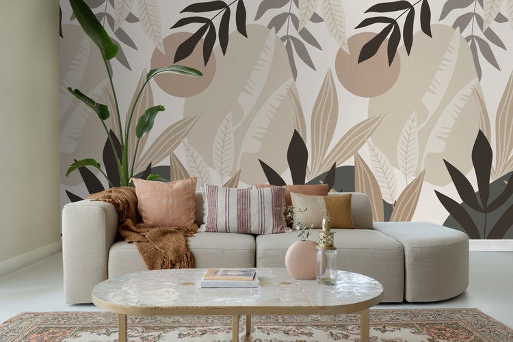 ESTAhome Fototapete tropische Blätter Beige und Grau - 200 x 279 cm - 159251